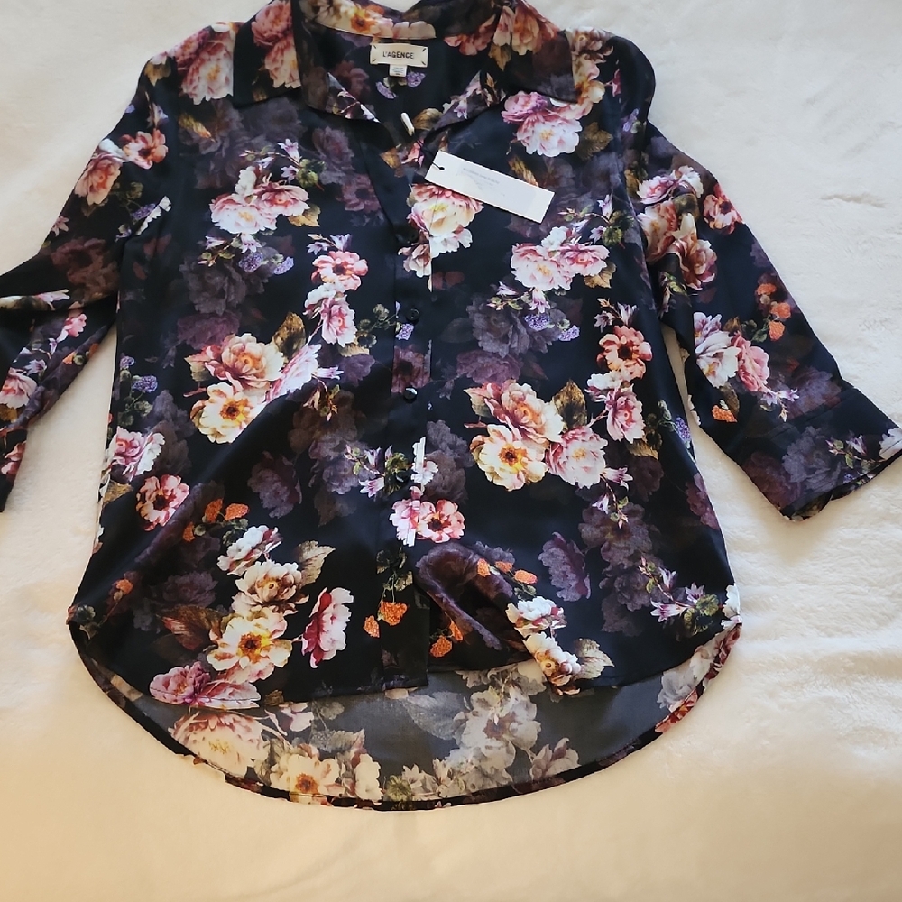 L'AGENCE Multicolor Silk Floral Blouse